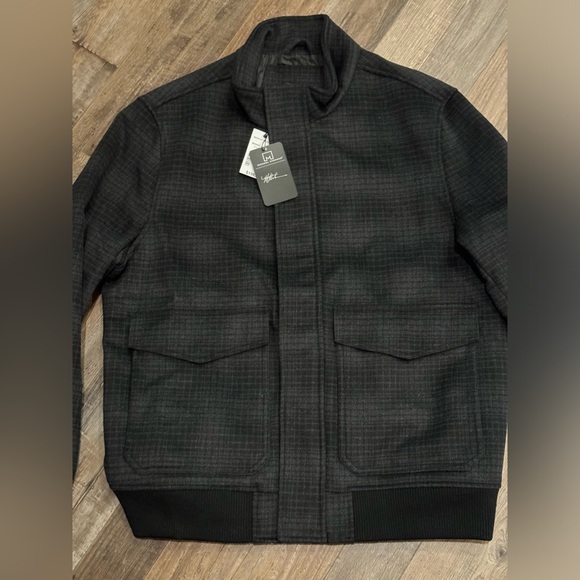 New With Tags Men’s Michael Strahan Wool Coat Size Large Black Gray Warm Lined - Picture 1 of 10